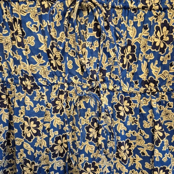 J. Crew Tiered Tie Front Beach Dress Cobalt Blue Floral Cotton Vneck Mini Sz XS - Picture 9 of 16